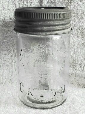 Vintage 5 1/2" Glass Crown Preserve Bottle Imperial Pint with MM's!!